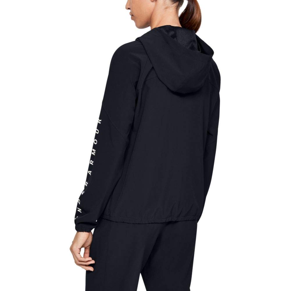 Under Armour Femme Woven Hoodie Full Zip Fermeture éclair, Sweat Not Applicable, Noir (001) / Blanc Onyx, S