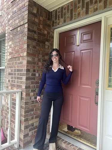 Poetsky Women's Long Sleeve V Neck Shirts 2024 Fall Ribbed Knit Sweater Slim Fit Basic Casual Tee Tops4