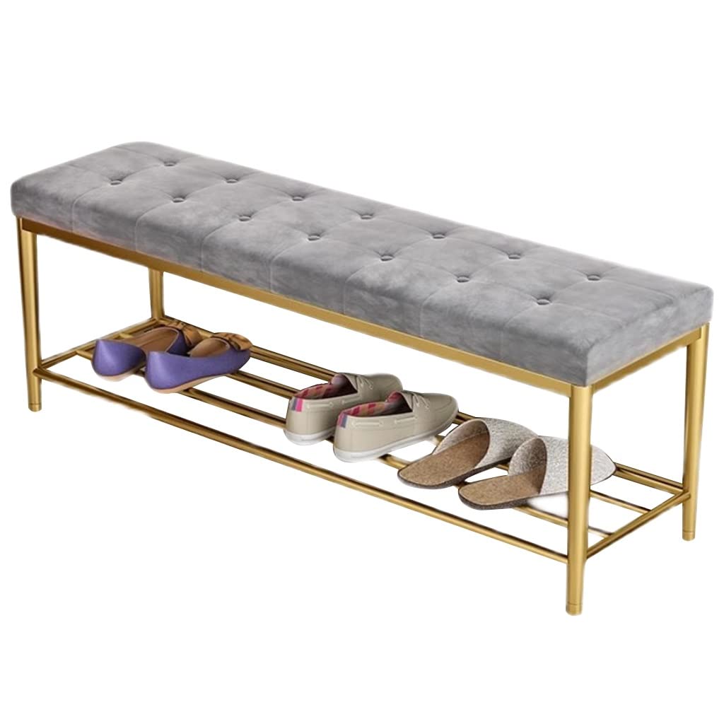 EsEntL 2-stufige Schuhregal-Bank, Aufbewahrungs-Eingangsbank mit Netzregalen, Metallsitz, Schuhregal-Bank für Flur, Wohnzimmer, Schrank, Schlafzimmer (Farbe: Grau, Größe: 120 x 20 x 45 cm)