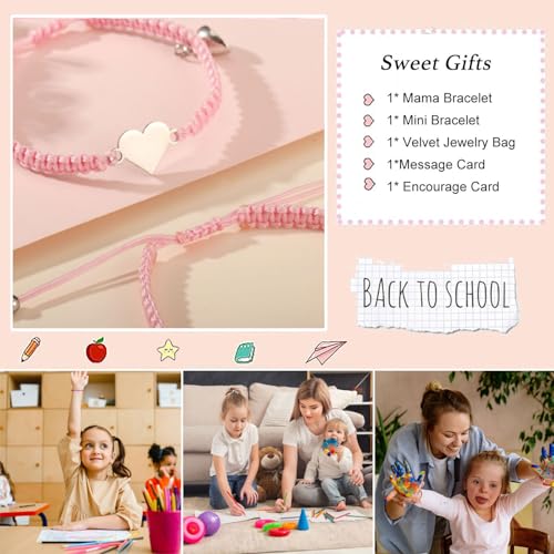 Image of First Day of Kindergarten Pre K Gifts for Mother Daughter,Mommy and Me Bracelet Matching Heart Bracelets Set for 2