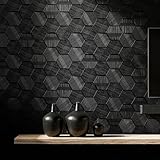Simon&Siff Black Textured Wallpaper 3D Embossed Hexagon Wallpaper 17.3in x 39.4ft Non Woven Traditional Wallpaper for Bedroom Bathroom Textured Walls in The Bathroom (Non-Pasted)