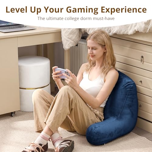 Image of Sasttie Reading Pillow, Velvet Back Pillow for Bed Sitting Up, Adult Back-Rest Support Cushion with Arms for Sit Up on Couch, Sofa, and Floor, Dorm Essentials, Reading Accessories, Navy