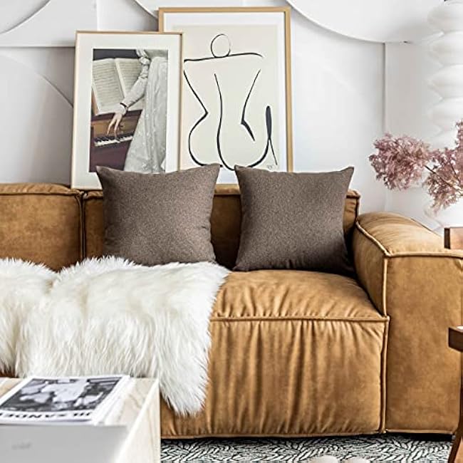 Home Brilliant Throw Pillows for Couch Brown Pillow Covers 18x18 Bed Living Room Decorative Throw Pillow Covers Cotton Linen Set of 2, 45 cm, Brown