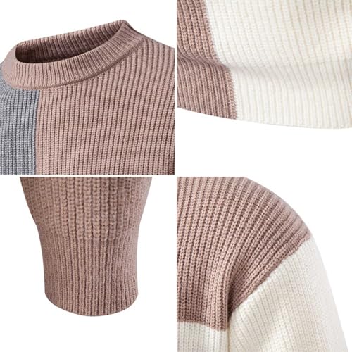 Mens Crew Neck Pullover Sweater Casual Long Sleeve Color Block Knitted Winter Fashion Thermal Sweaters Top4