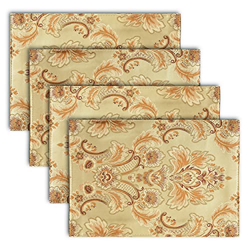 NYSMXF Luxury Dinner Placemats Set of 4, Gold Farmhouse Boho Fabric Cloth Place Mats, Perfect for Dining Room Decor, Washable Indoor Decoration
