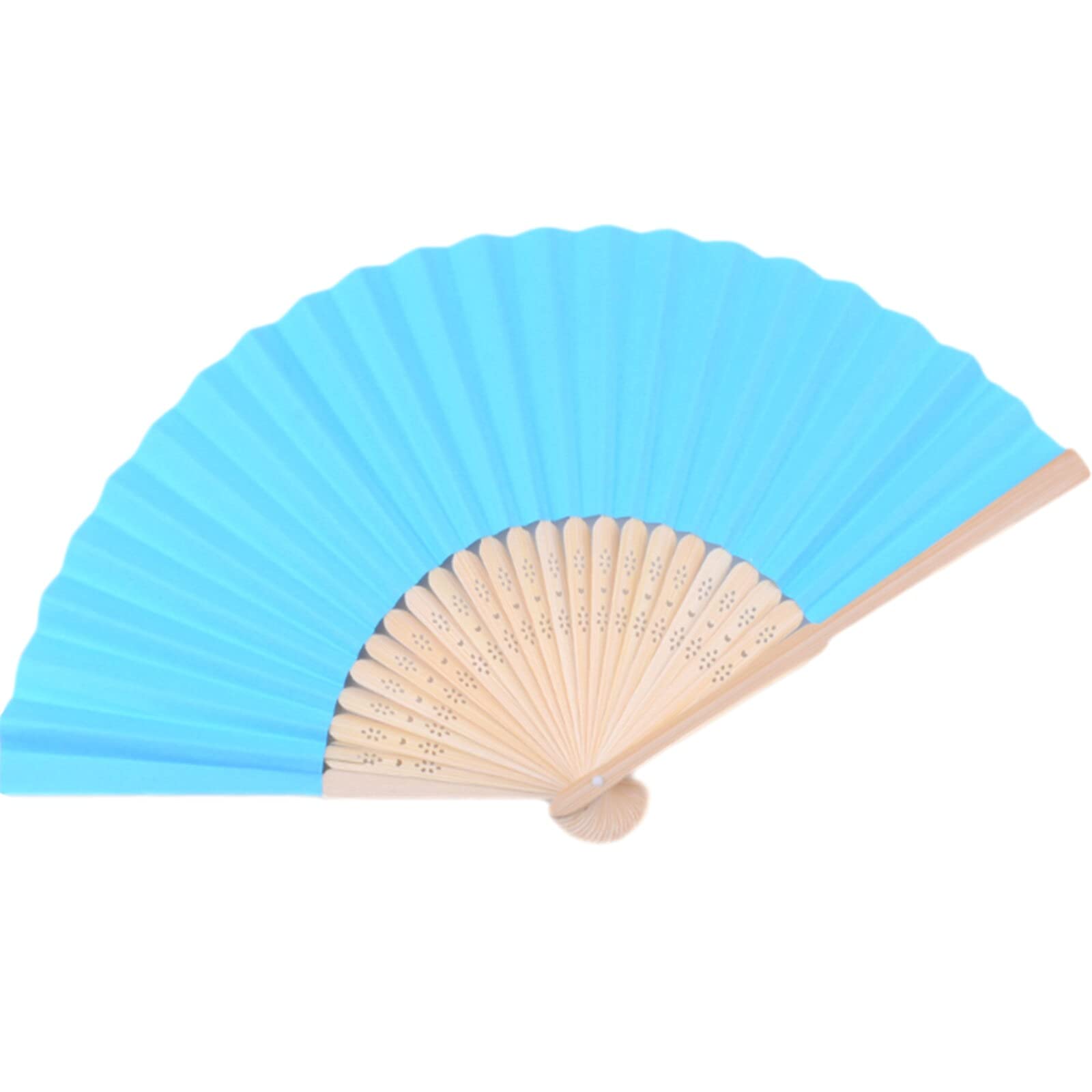 NZPOST Folding fan 1pcs 21cm Hand Painted Folding Paper Fan Portable Party Hand Dancing Fan Lace Silk Hand Held Solid Color Fan s Chinese Decor fan (Lake Blue)