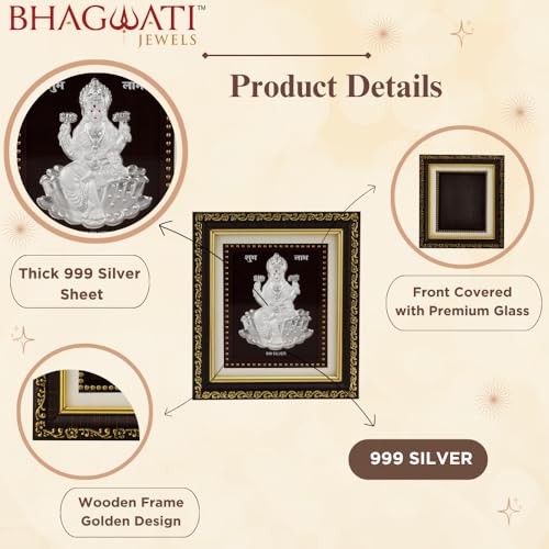 Image of 999Pure Silver Laxmi Photo Frame for Home & Office | Premium Silver | PoojaRoom & Wall Decor | Wedding & Festival Gifts | Certificate Included | Tabletop Size 5.5x5 inch