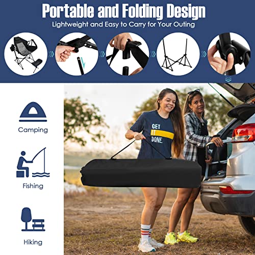 Giantex Outdoor Hammock Camping Chair - Rocking Chair With Removable Footrest, Adjustable Backrest, Pillow, Cup Holder, Storage Bag, Portable Fishing Chair For Poolside Patio Folding Chair (1, Black) #TOP6