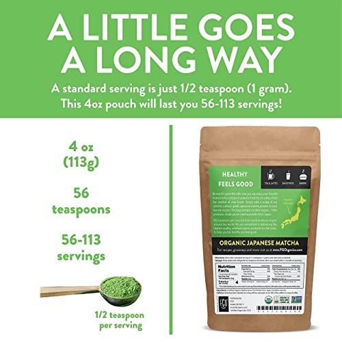 Organic Matcha Green Tea Powder | Baking, Lattes, Smoothies | Japanese Culinary Grade | 4oz | by FGO