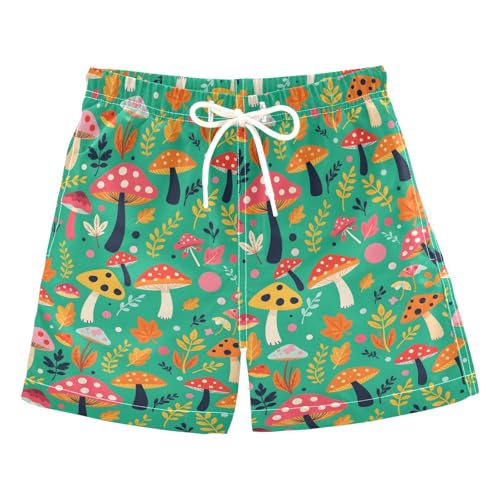 Boys Swim Trunks Quick Dry UPF 50+ Beach Board Shorts Kids Bathing Suits Swimsuit 2T Mushroom Grass Leaves