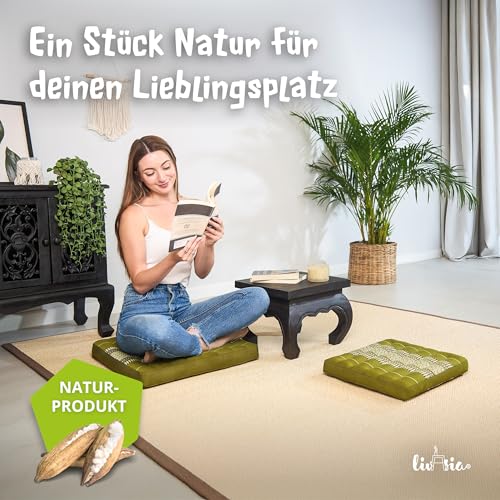 Foto von livasia Sitzkissen klein - 35x35x6cm - Bodenkissen Indoor/Outdoor, Meditationskissen Yogakissen, Stuhlauflage Palettenmöbel, Steppkissen Auflage Stuhl Bank handgefertigt (Grün)