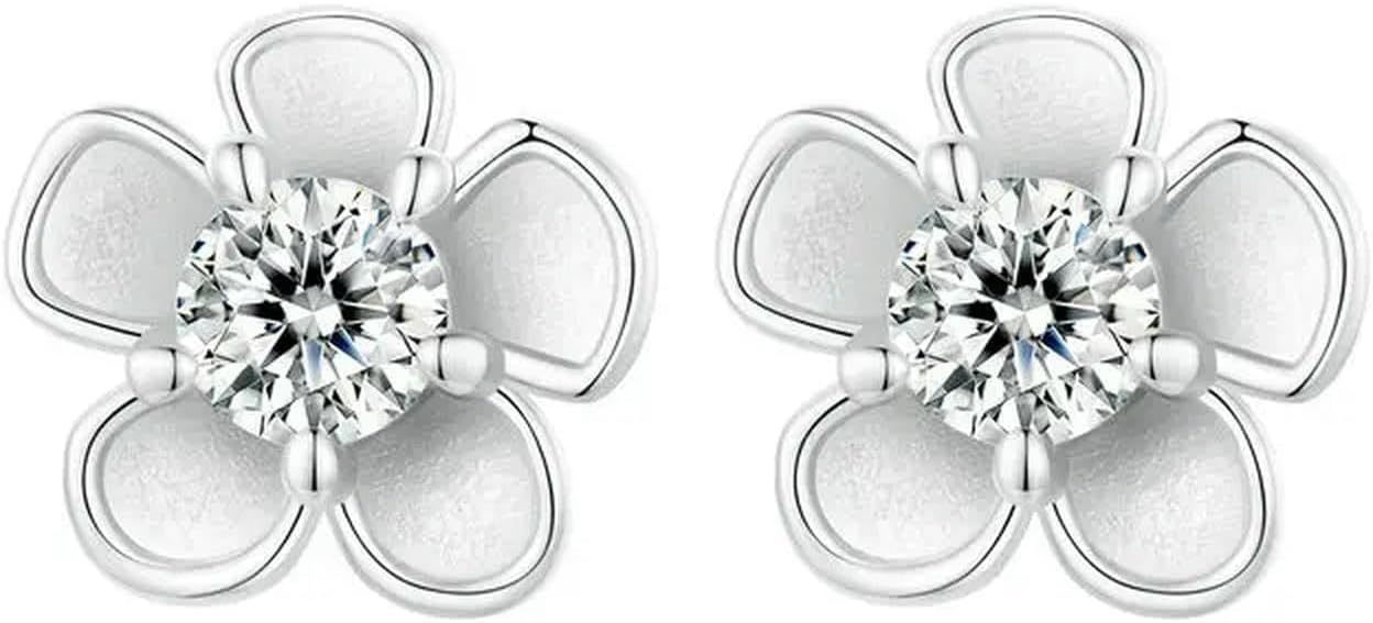 Moissanite 925 Sterling Silver Stud Earrings, Brilliant Sakura Shape Vvs1 Clarity Lab Created Diamond Earrings