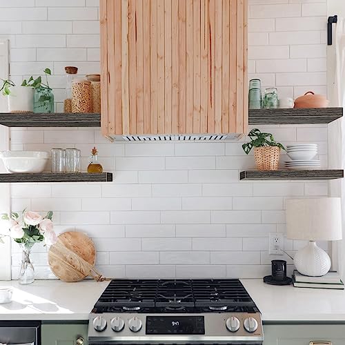 Image of QEEIG Floating Shelves for Wall Bathroom Shelf Bedroom Kitchen Living Room Farmhouse Small Book Shelf 16 inch Set of 4, Grey (015-GY4)
