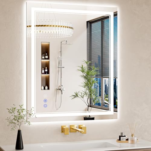 Image of 30 inchx36 inch LED Bathroom Mirror with Lights, Anti-Fog, Backlit + Front Lit, Dimmable, Led Vanity Mirror for Wall, Lighted Bathroom Mirror, 3 Colors, Shatter-Proof Tempered Glass