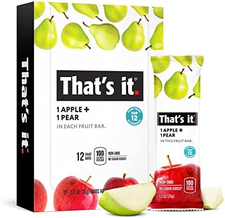 That's it. Apple + Pear 100% Natural Real Fruit Bar, Best High Fiber Vegan, Gluten Free Healthy Snack, Paleo for Children & Adults, Non GMO No Added Sugar, No Preservatives Energy Food (12 Pack)