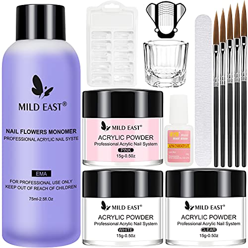 Acrylic Nail Kit Acrylic Powder with Professional Liquid Monomer set,Acrylic Nail Kit for Beginners with Acrylic Nail Brush and Clear Acrylic Nail Tips