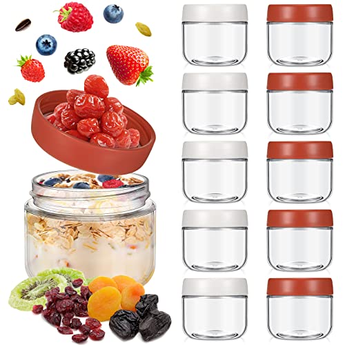 Zubebe 10 Pack 10oz Glass Jar with Lids Overnight Oats Container with Lid Wide Mouth Glass Mason Jars Airtight Yogurt Jars for Food Prep Condiment Salad Storage Refrigerator Dishwasher Safe