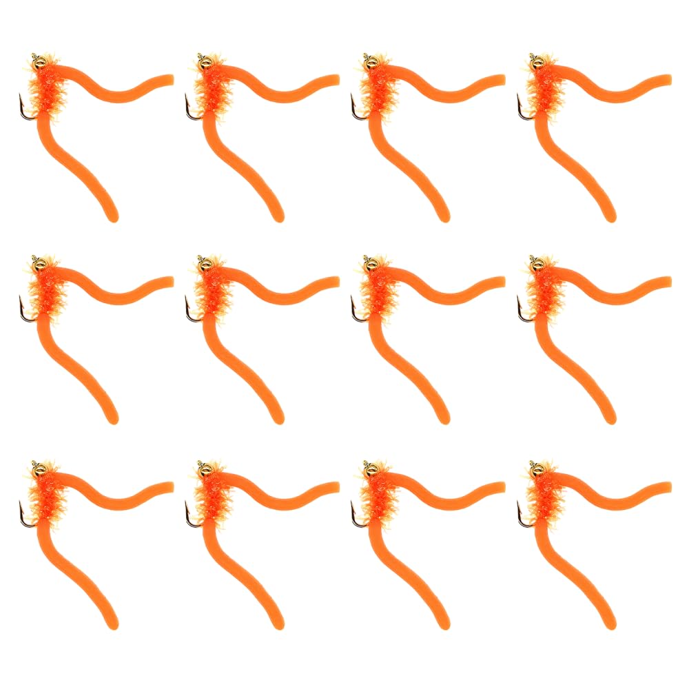 Fly Fishing Set, 12PCS Wet Worm Fly Fishing Flies, Squirmy Worm Trout Fly Assortment for Trout Panfish and Bass