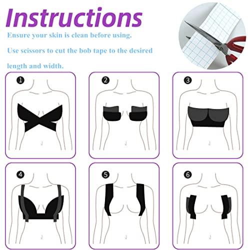 Image of Invisible Bob Tape Breast Lift Tape Self Adhesive Body Tape Bra for Chest | Bust Boobs Lifting Push up Backless Bra Support Tape Lift Support Boobytape Long Straps for Large Breasts Strapless Dresses