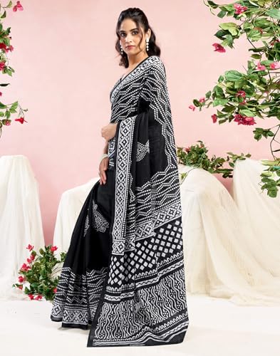 Image of SIRIL Women's Printed Cotton Saree with Unstitched Blouse Piece