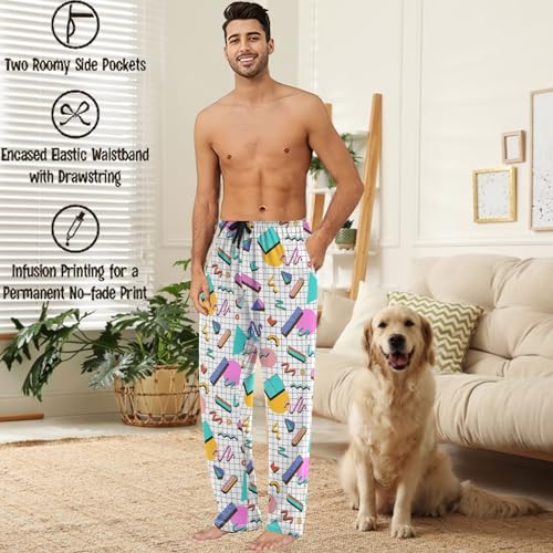 visesunny Mens Pajama Pants Funny Bright 80s Checkered Pattern 100% Cotton Soft Men's Sleepwear Lounge Pants Lightweight Pajama Bottoms Pj Pants with Drawstring & Pockets Multi2