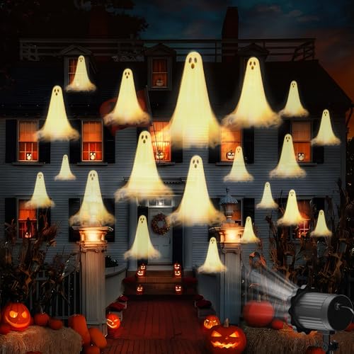Halloween Deko Outdoor Innen,3D Dynamische Halloween Projektor, Wasserdicht LED Projektionslampe mit Geister für Wand Friedhof Fenster… – Ansicht 7