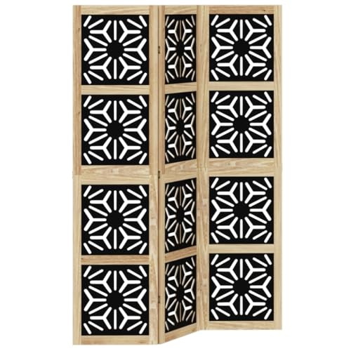 vidaXL Biombo Separador de 3 Paneles, Pantalla de Privacidad, Partición de Habitación, Divisor para Oficina, Madera Maciza de Paulownia Marrón Negro
