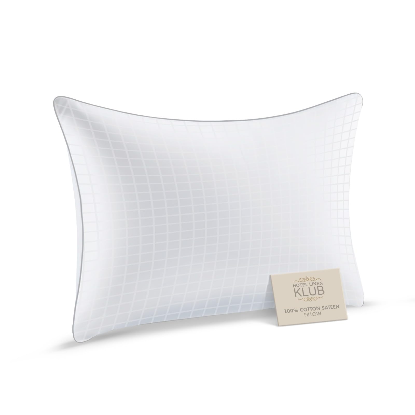 Hotel Linen Klub 250 TC Sateen Cotton Pillow with Single Piping - Size: 50 x 75 cm, Luxurious White, Plush Microfiber Filling for Optimal Comfort, Perfect Support for Neck, Back, and Side Sleepers