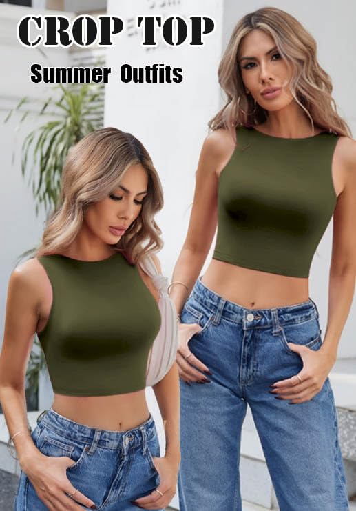 Image of Avidlove Crop Tops for Women Crew Neck Basic Tank Sexy Double Lined Seamless Crop Going Out Summer Tops