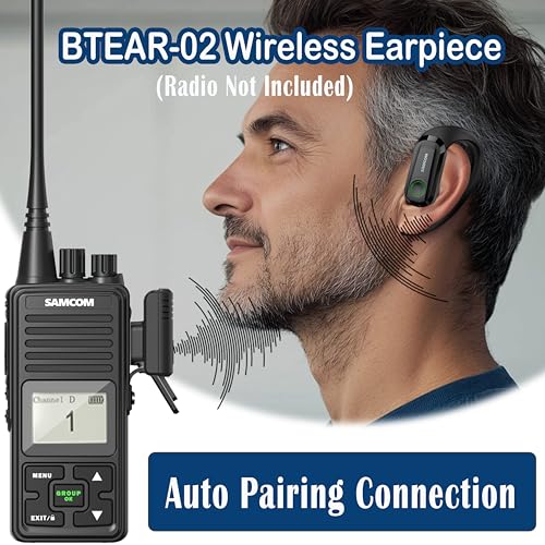Image of SAMCOM BTEAR-02 Wireless Earpiece for FPCN10A /FPCN30A Radios, 1 Pack | 2 Pin Dongle Wireless Two Way Headset with Mic for K Connector Walkie Talkies (Radios not Inclued)