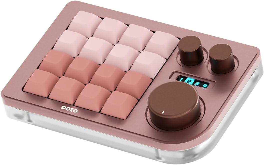 KEEBMONKEY Megalodon Triple Knob Macro Pad Programmable Designer Mini Keyboard 16 Keys (Pink)