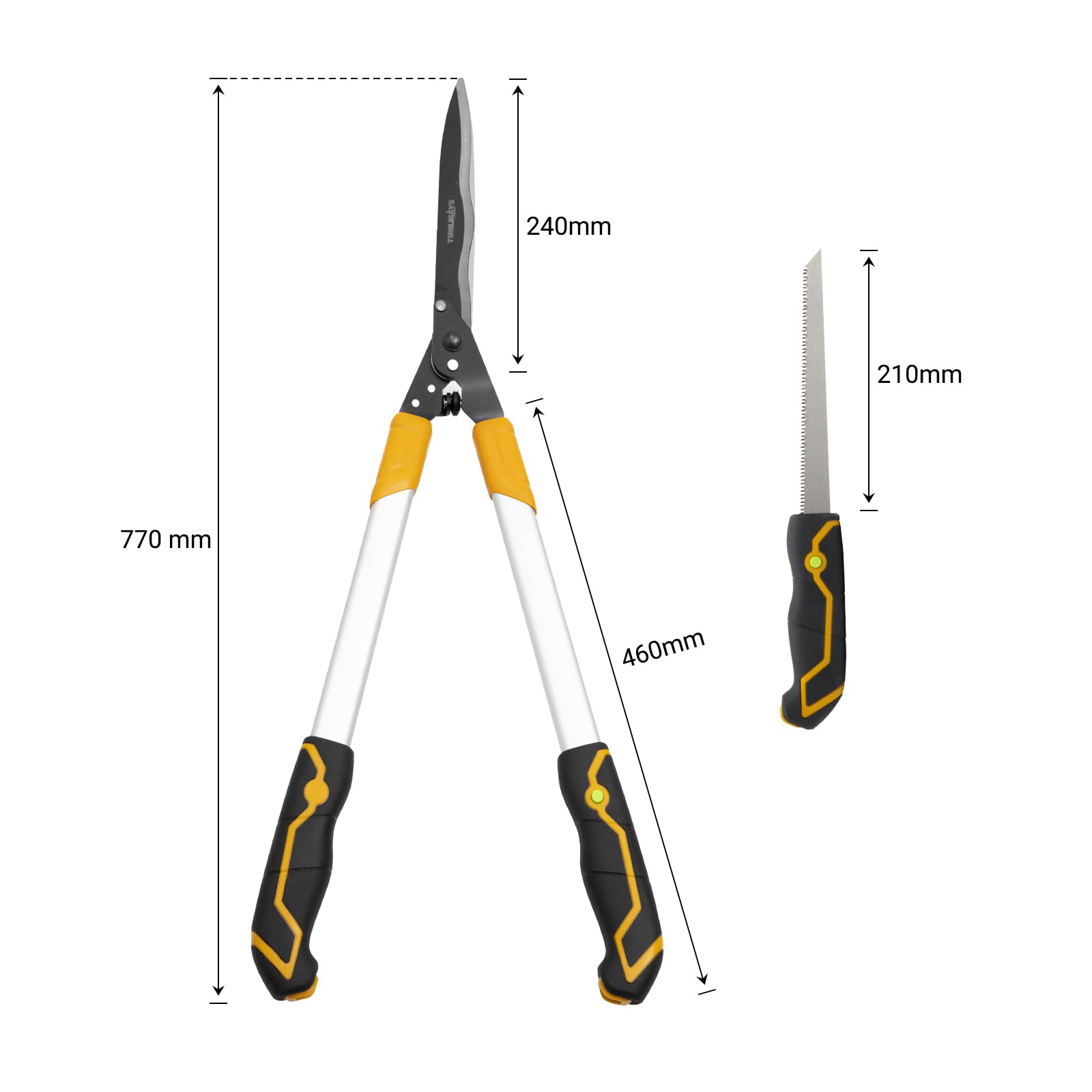 Cisaille à Haies 78cm Avec Scie à Main 21cm, Cisaille De Jardin Avec TêTe Inclinable à 20°, Taille Haie Manuel Pour Tailler Les Haies Et Les Buissons