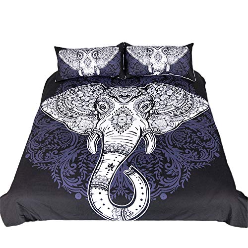 Ensemble de literie 3pcs en tissu doux avec un motif d'éléphant L'ensemble comprend la housse de couette taie d'oreiller, le motif éléphant Bleu, un lit simple (135x200 cm) pour un lit de 90 cm Cover