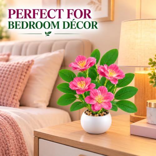 Image of CURATED CART Artificial Flowers with Pot & Decorative Pebbles for Home Decor, Small Size Faux Flowering Artificial Plants for Living Room Decor, Fake Flower vase for Bedroom, Office & Table Decor