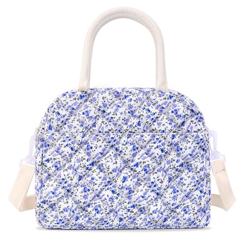 SEEGU Lunch Box for Women, Blue Cute Floral Reusable Insulated Lunch Bag