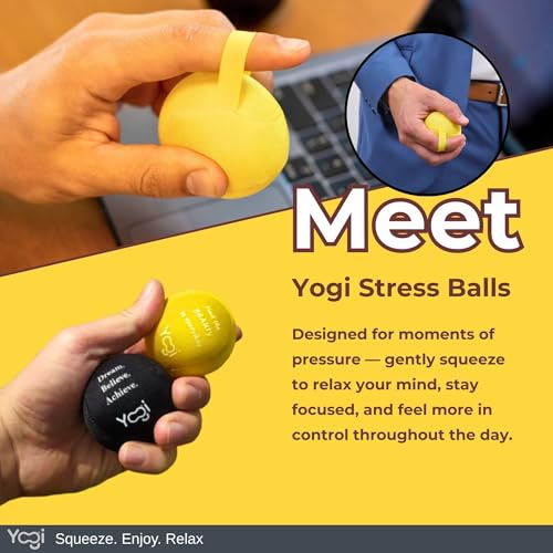 Image of Yogi Stress Ball, Finger Strap, Stress Relief, Squeeze Ball for Anxiety | Hand therapy, grip strength, sensory fidget toy, stress ball for adults and kids, school work travel, ADHD, anxiety
