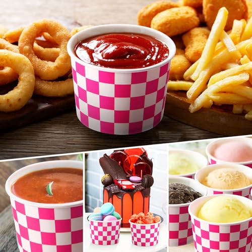 Image of Zopeal 50 Count Hot Pink Checkered Ice Cream Cups Disposable Race Car
