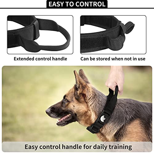Tactical Airtag Dog Collar, Feeyar Heavy Duty Air Tag Dog Collar [Thick & Wide], Military Dog Collar With Apple Airtag Holder And Handle, Adjustable Gps Dog Collar For Medium Large Dogs (L, Black) #TOP2