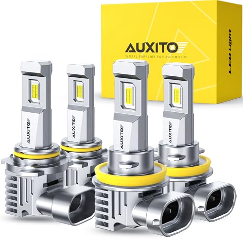 AUXITO H11 9005 Light Bulbs Combo 60000LM 900% Super Brighter 6500K Cool White 1:1 Mini Halogen Size H9 H8 & 9005 HB3 Light Plug and Play Pack of 4