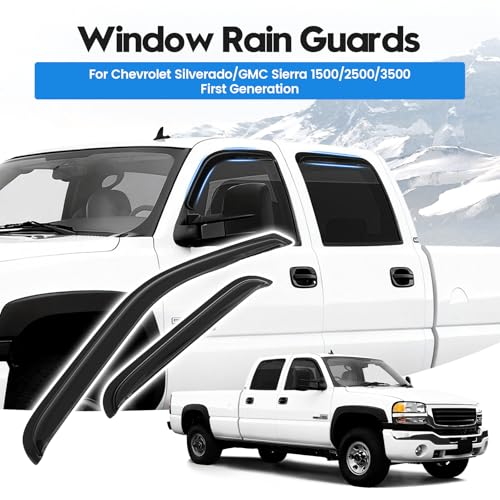 Image of Silverado Rain Guards - Window Visors for 2001-2007 Chevrolet Silverado /GMC Sierra 1500 /2500 /3500 Classic Body, Out-Channel Side Window Rain Guards for Silverado Accessories, 4PCS, Black