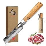 senbon 鍛造440 A鋼 便携折りたたみナイフ キャンプ 包丁 果物ナイフ ペティルアウトドア ナイフ 橄榄木刀柄户外菜切BBQ旅行刀