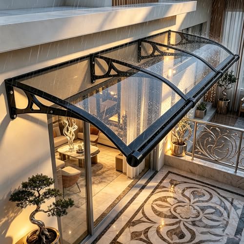 Marquesina Puerta Exterior, Techo de Puerta de Pet Transparente, Protección UV y contra la Lluvia, para Puertas y Ventanas Tejadillo Proteccion Lluvia, Fácil Instalación