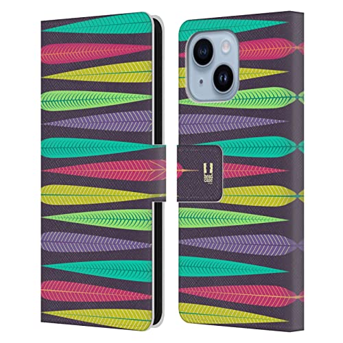 Étui en cuir iPhone 14 Plus Head Case Designs à motif brillant feuille avec fentes cartes