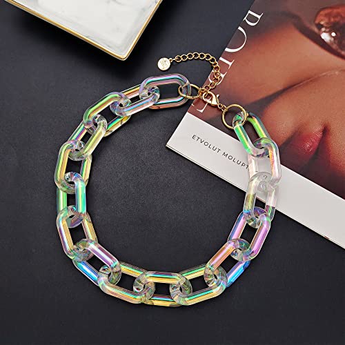 Firstmeet Chunky Acrylic Oval Link Chain Choker Necklace For Women Men(Xl-1115-Tspt.white Ab) #TOP2