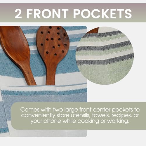 Image of Unisex Cooking Aprons | Waterproof Apron | Striped Design with 2 Front Pockets & Adjustable Neck Strap | Durable, Oil & Stain Resistant | Chef Apron for Cooking