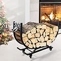 Hizmivos Firewood Rack Outdoor Indoor with Handle,29.5 Inch Fire Wood Storage for Fireplace Patio Deck,360° Rotate Waterproof & Rustproof Firewood Storage Organizer Tool,Double Coated Firewood Rack