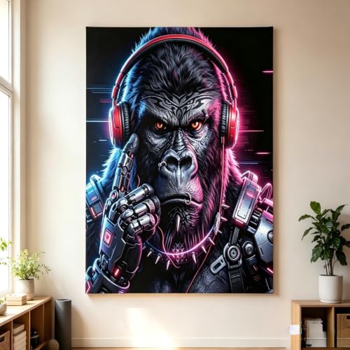 Affiche portrait primate neon cyberpunk pour la decoration salle de jeux moderne