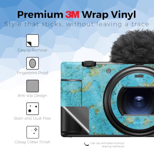Image of Glossy Glitter Camera Skin Compatible with Sony ZV-1 Mark II (2023) - Teal Marble - Premium 3M Vinyl Protective Wrap Decal Cover - Easy to Apply | Crafted in the USA by MightySkins