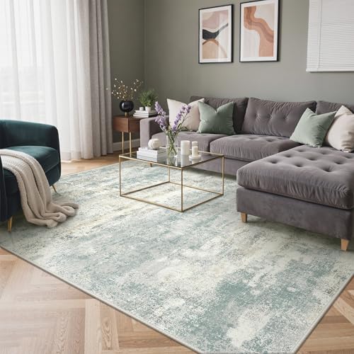 Image of BEIMO Area Rugs 8x10 for Living Room Bedroom, Modern Abstract Machine Washable Rug, Large Soft Low Pile Floor Carpet with Non Slip Backing for Dining Room, Light Blue