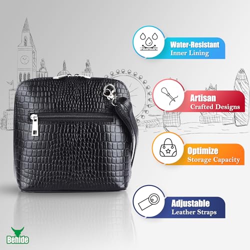 Image of BEHIDE Women's Genuine Leather Sling Bag - Stylish Cross-Body Handbag for Women, Adjustable Shoulder Strap